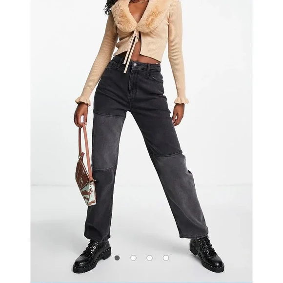 Hollister Ultra High-Rise Black Patchwork Dad Jeans Size 9 - Picture 1 of 9